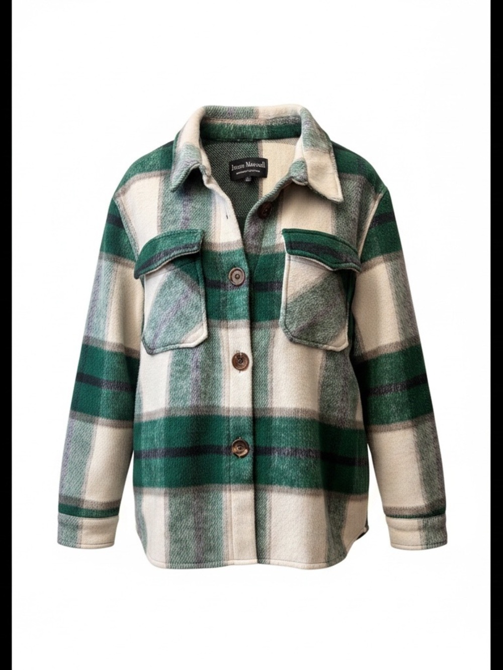jason maxwell Green and Cream Plaid Button-Front Shacket